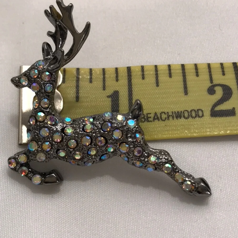 OTC deer brooch, beautiful iridescent rhinestones, 1 1/2 in length